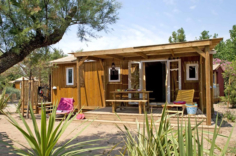 Camping Serignan Plage Herault Cabane Jardin Premium 2 slaapkamers Buiten