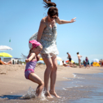 Serignan Plage Campsite Herault, a mum and her daughter paddling