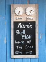 Campingplatz Serignan Plage Herault Geschäfte Fischgeschäft Meeresfrüchte Dekoration