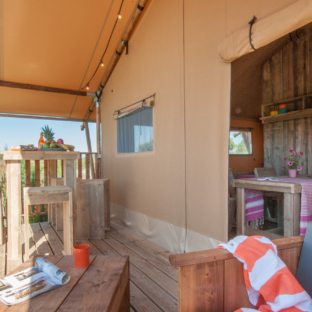 Camping Serignan Plage Herault Tente Lodge Seoune 2 Fleurs Terrasse