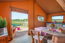 Serignan Plage campsite Herault Lodge Tent Seoune 2 Flowers Living area Kitchen